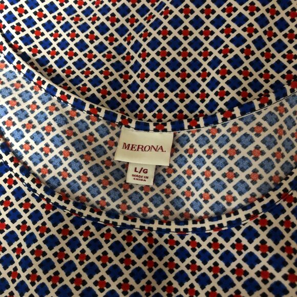 Merona Dress Womens Sz Large Red White Blue Stretch Shift Comfy Office Patriotic - Picture 6 of 9